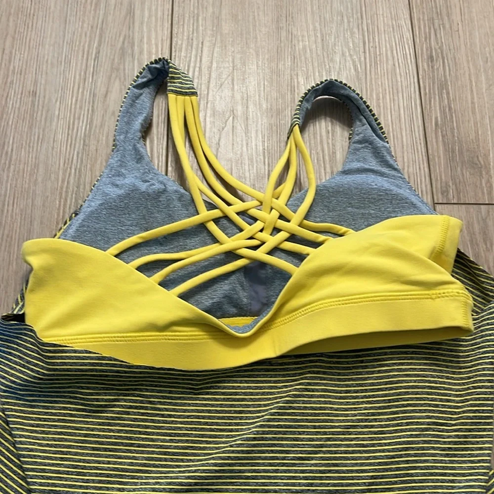 Lululemon Built in Bra Tank Top Size 8 Striped Grey & Yellow Padded